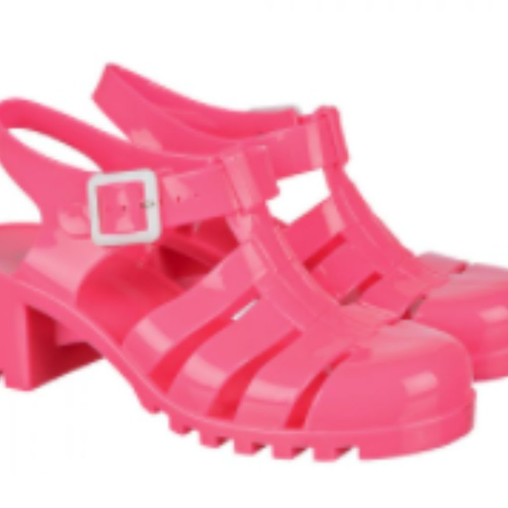 Pink Block Heel Jelly Shoes